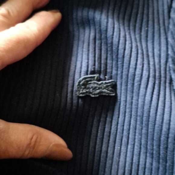 LACOSTE Navy Ribbed Polo Shirt with Green Flounced Trim SZ.32 - Picture 6 of 8